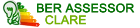 BER Assessor Clare logo with energy efficiency scale and eco-friendly light bulb graphic.
