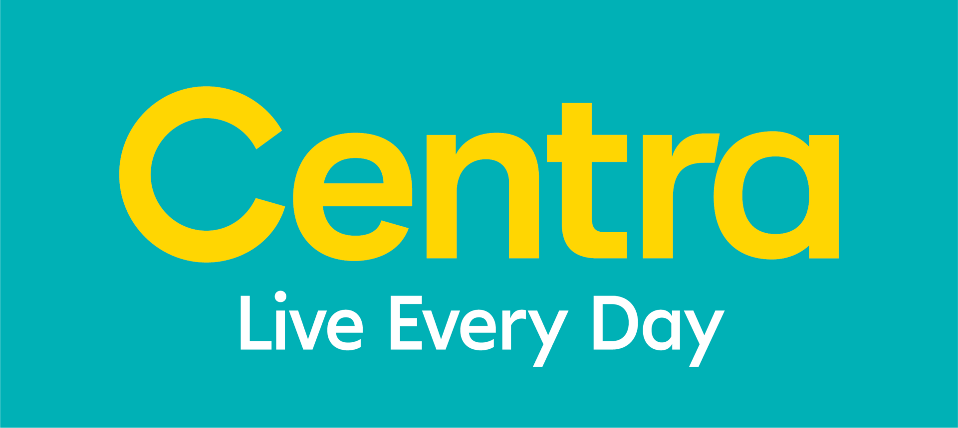 Centra logo with slogan Live Every Day in yellow and white on a teal background.