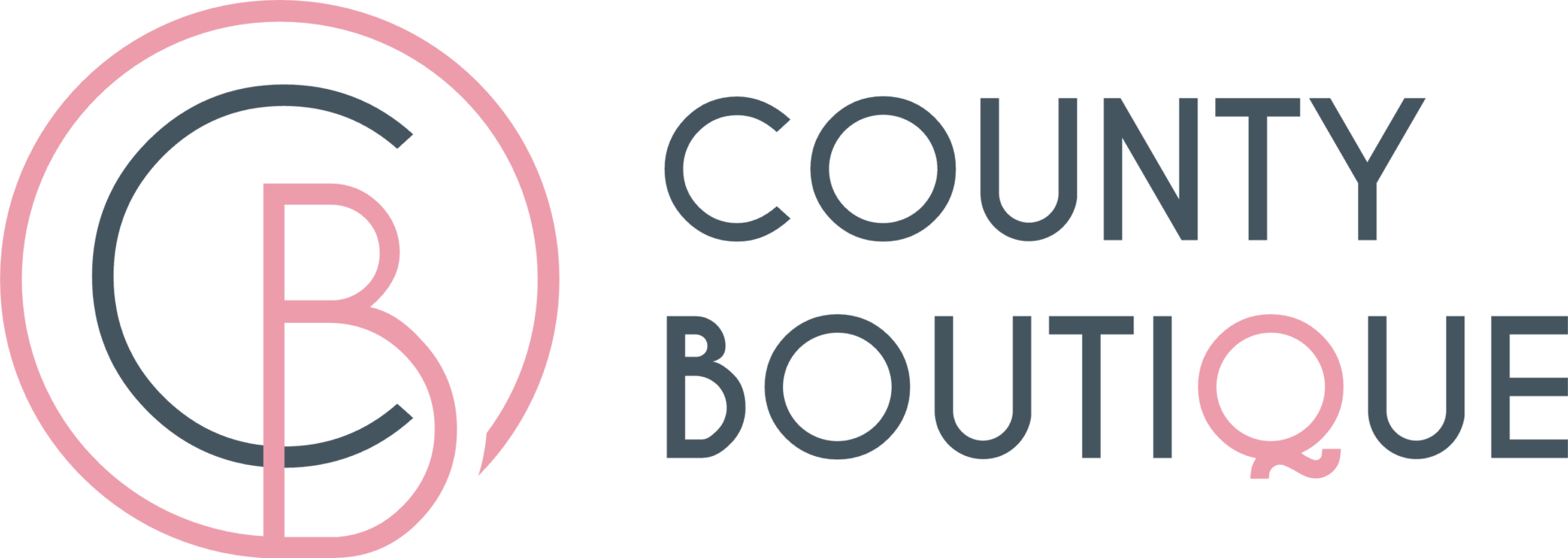County Boutique logo with pink and dark gray colors, featuring the initials 'CB' in a circle.