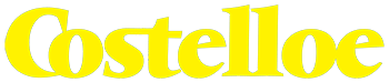 Yellow Costelloe text logo with a clear background for branding and design.