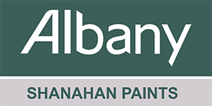 Albany logo for Shanahan Paints on a green and gray background.